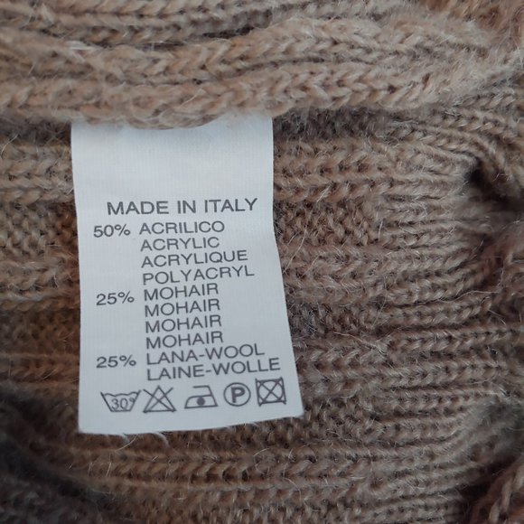 Sweaters Made In Italy Tan Sweater With Tie Ruffle Detail Down Front